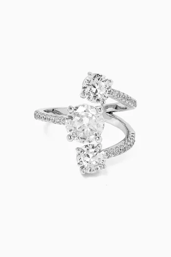 CZ Open Claw Ring in Rhodium-plated Brass