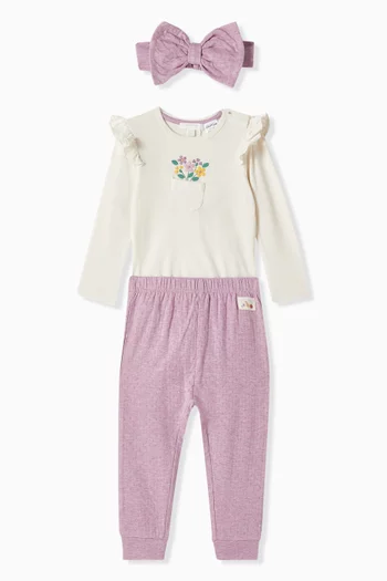 Floral-embroidered Gift Set in Organic Cotton