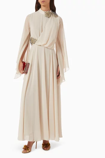 Drape Bead-embellished Kaftan in Chiffon