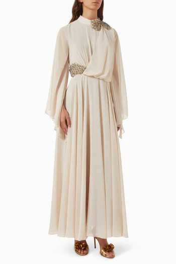 Drape Bead-embellished Kaftan in Chiffon