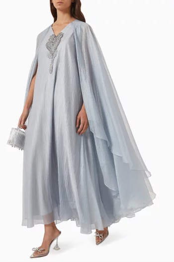 Bead-embellished Cape Dress in Organza