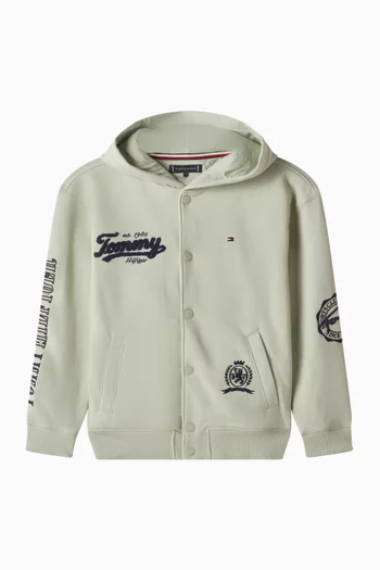 Mixed Graphic Snap-button Hoodie in Cotton-blend