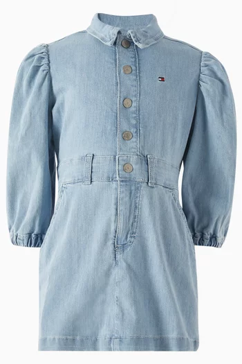 Puff-sleeve Dress in Denim