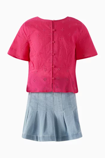 Pleated Mini Skirt in Denim