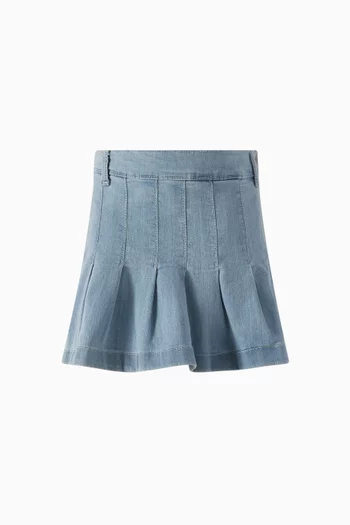 Pleated Mini Skirt in Denim