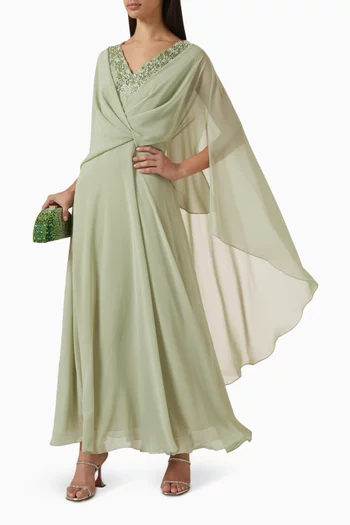 Bead-embellished Cape Kaftan in Chiffon