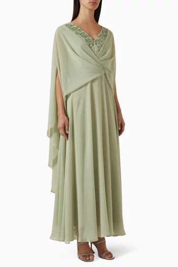 Bead-embellished Cape Kaftan in Chiffon