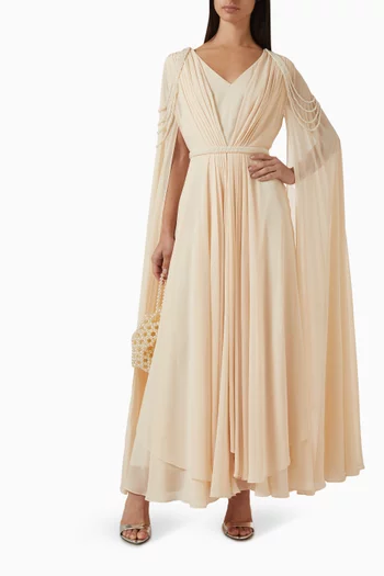 Drape Pearl-embellished Dress in Chiffon