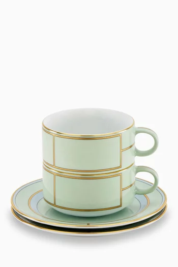 Colonna Tea Cup & Saucer in Porcelain, Set of 2