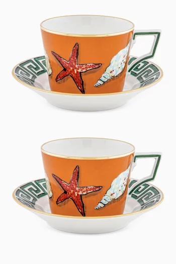 Coffee Cup with Saucer in Porcelain, Set of 2