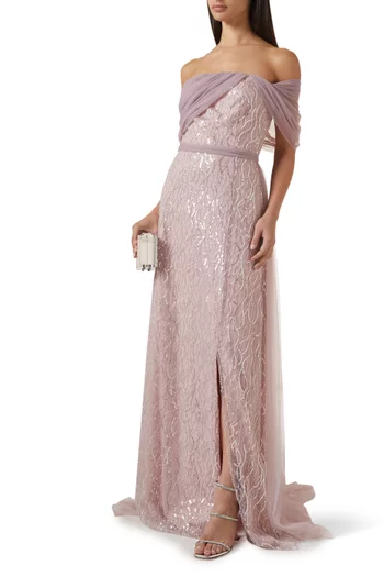 Embellished Off-shoulder Gown