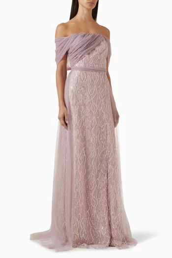 Embellished Off-shoulder Gown