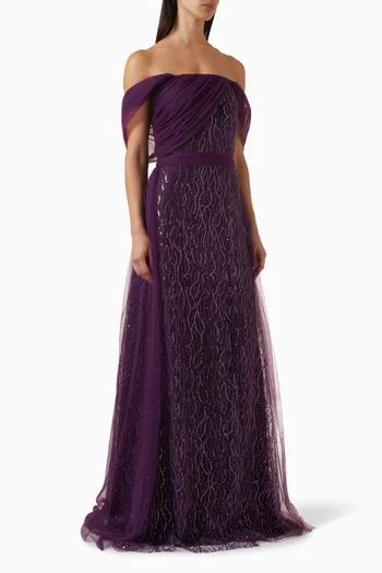 Embellished Off-shoulder Gown