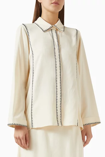 Embroidered Shirt in Viscose-linen