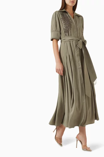 Embellished Belted Dress in Viscose-blend