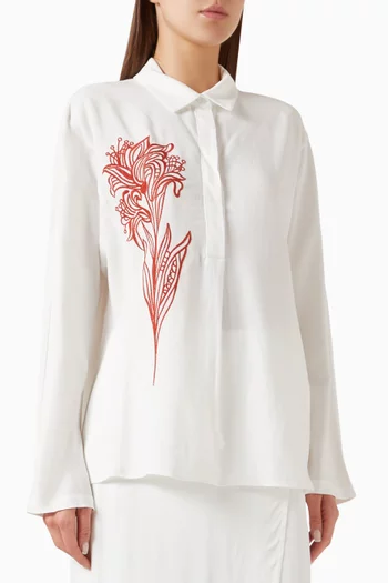 Embroidered Shirt in Viscose-linen