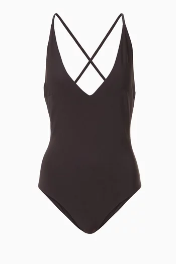 لباس سباحة قطعة واحدة بفتحة رقبة عميقة جيرسيه معالج