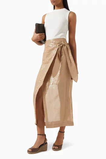 Tie-up Sarong Skirt in Lamé Cotton Gauze