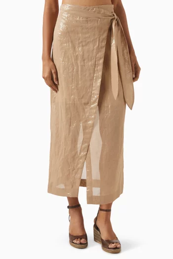 Tie-up Sarong Skirt in Lamé Cotton Gauze