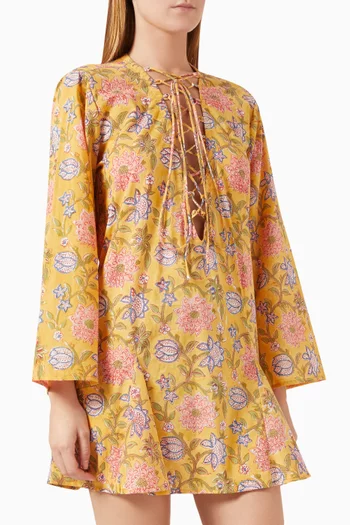 Lace-up Printed Mini Kaftan