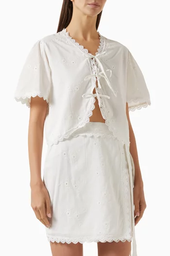 Embroidered Top & Wrap Skirt Set in Lace