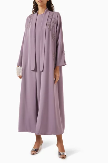 Bead-embellished Abaya in Nada