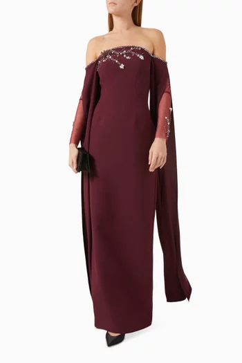 Embellished Off-shoulder Dress in Crepe