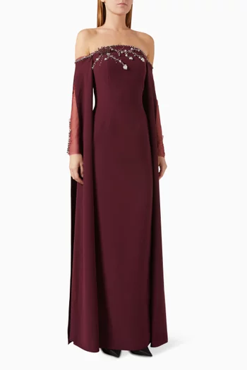 Embellished Off-shoulder Dress in Crepe