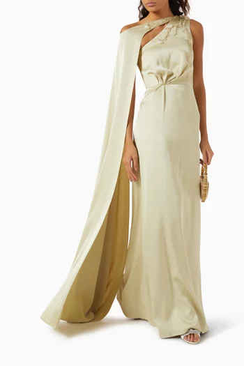 Bead-embellished Cape Dress in Crepe