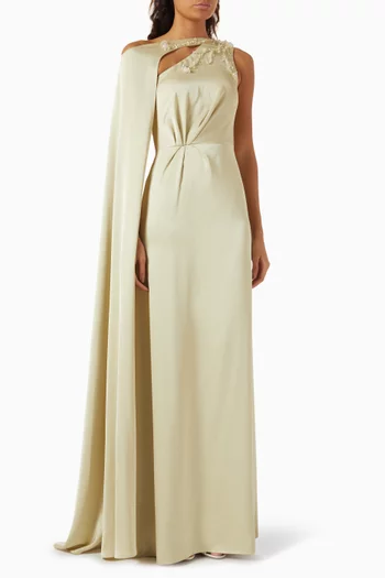 Bead-embellished Cape Dress in Crepe