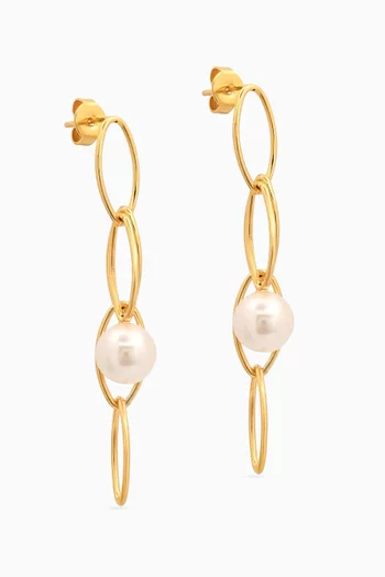 Linear Pearl Drop Earrings in Gold-plated Brass