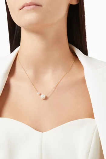 Double Pearl Pendant Necklace in Gold-plated Brass
