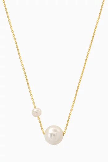 Double Pearl Pendant Necklace in Gold-plated Brass