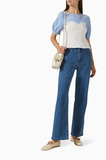 بلوزة فلورا مطرزة ونقشة مخططة