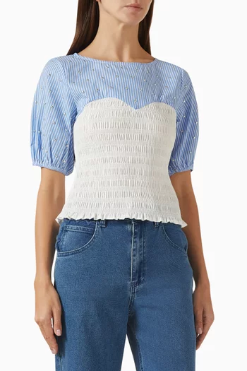 بلوزة فلورا مطرزة ونقشة مخططة