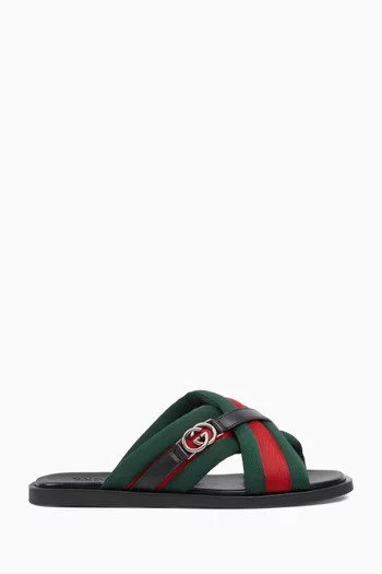 Interlocking GG Web Sandals in Leather