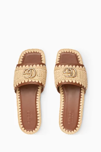 Double G Slide Sandals in Raffia Crochet