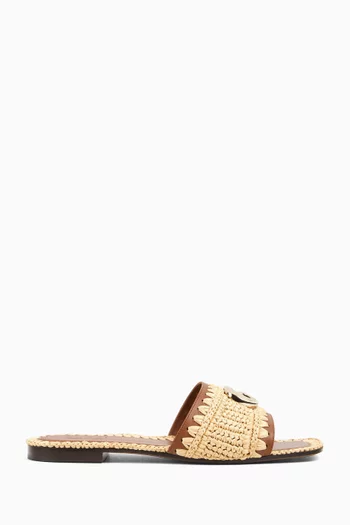 Double G Slide Sandals in Raffia Crochet