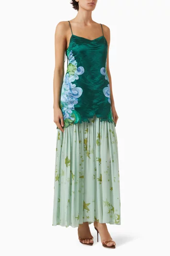 فستان سهرة ستار بخصر منخفض حرير وكتان ستان