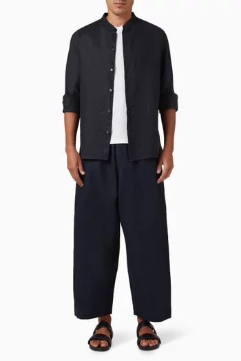 Grandad-collar Shirt in Linen