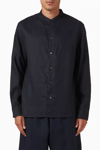 Grandad-collar Shirt in Linen