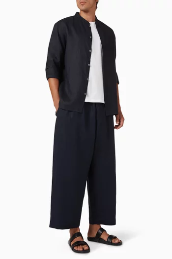 Elasticated Wide-leg Pants in Linen