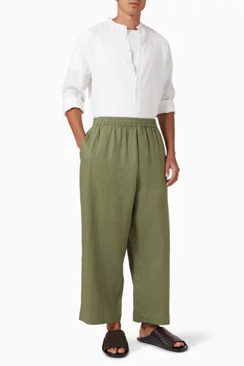 Elasticated Wide-leg Pants in Linen