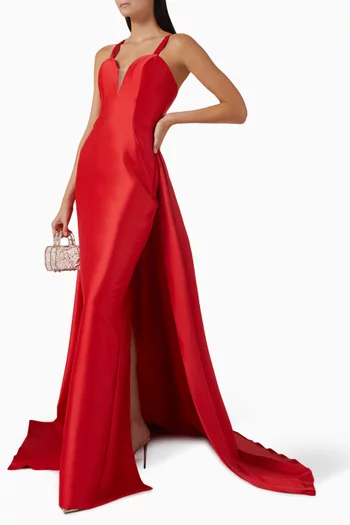 Plunge-neck Train Gown in Satin