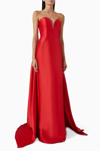 Plunge-neck Train Gown in Satin