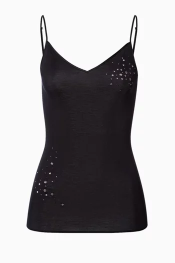 بلوزة بحمالات رفيعة وتطريزات بكريستال سواروفسكي قطن