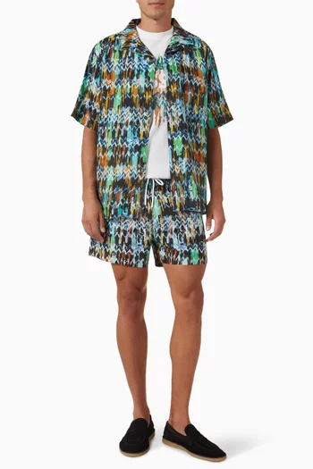 Painted Zig Zag Print Bowling Shirt in Viscose