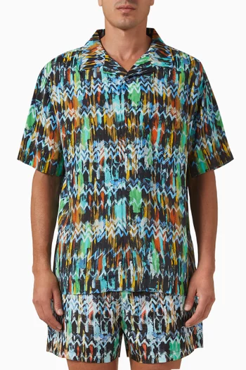 Painted Zig Zag Print Bowling Shirt in Viscose