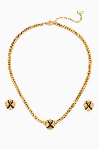 1980s Vintage Heart Earrings & Necklace Set