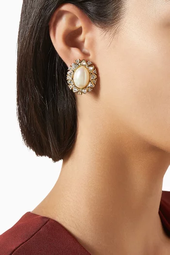 1980s Vintage Faux Pearl Oval Clip-on Earrings